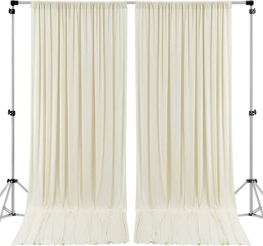 Polyester Backdrop Drapes Curtains 2 Panels with Rod Pockets - Wedding Ceremony Party Home Window Decorations - Ivory