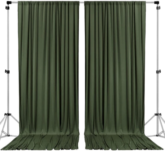 Polyester Backdrop Drapes Curtains 2 Panels with Rod Pockets - Wedding Ceremony Party Home Window Decorations - Olive