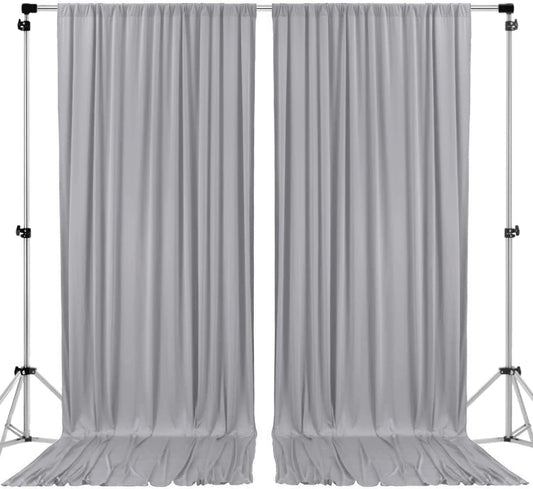 Polyester Backdrop Drapes Curtains 2 Panels with Rod Pockets - Wedding Ceremony Party Home Window Decorations - Silver