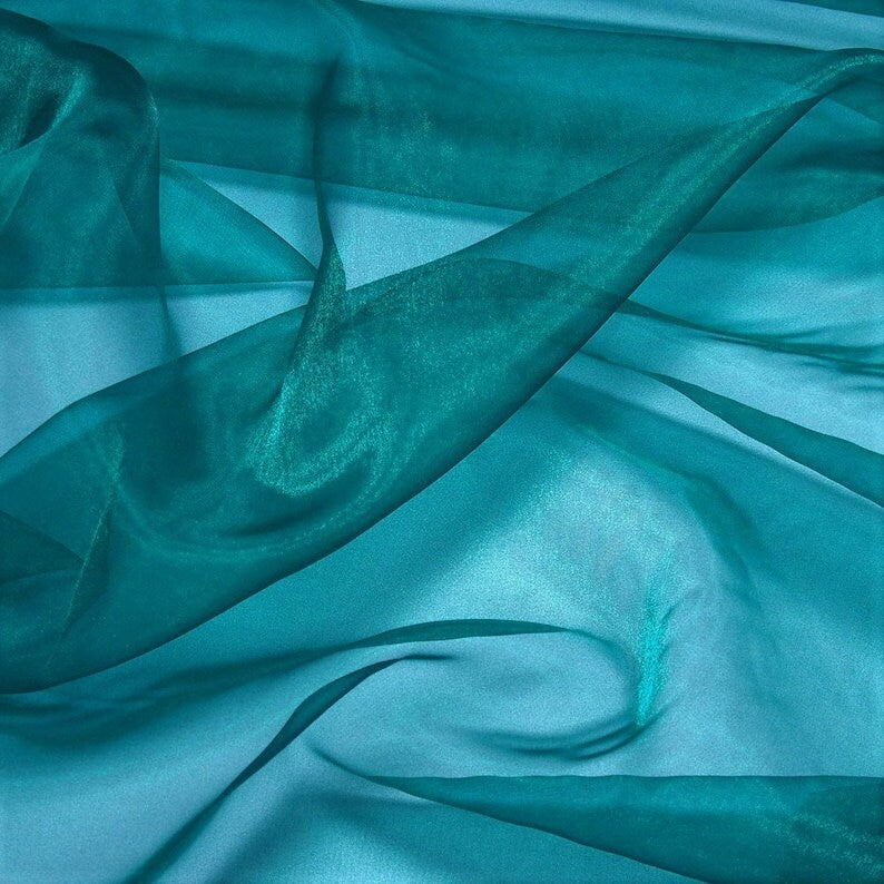 Polyester Soft Light Weight, Sheer, See Through Crystal Organza Fabric Sold By The Yard. Teal Green