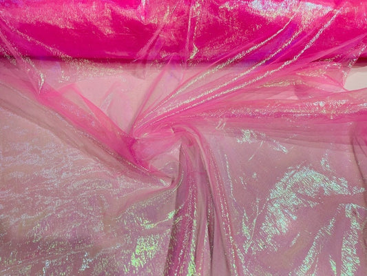 Iridescent Crush 40-45 Inches Wide 100% Polyester Soft Light Weight, Sheer, See Through iridescent Organza Neon Pink