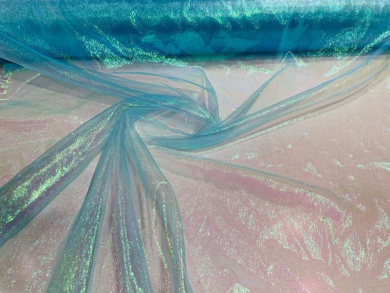 Iridescent Crush 40-45 Inches Wide 100% Polyester Soft Light Weight, Sheer, See Through iridescent Organza Turquoise