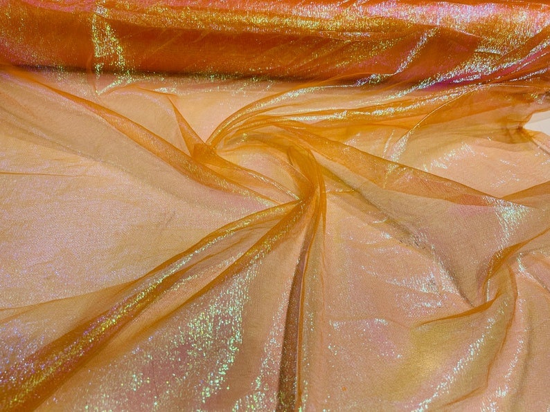 Iridescent Crush 40-45 Inches Wide 100% Polyester Soft Light Weight, Sheer, See Through iridescent Organza Orange