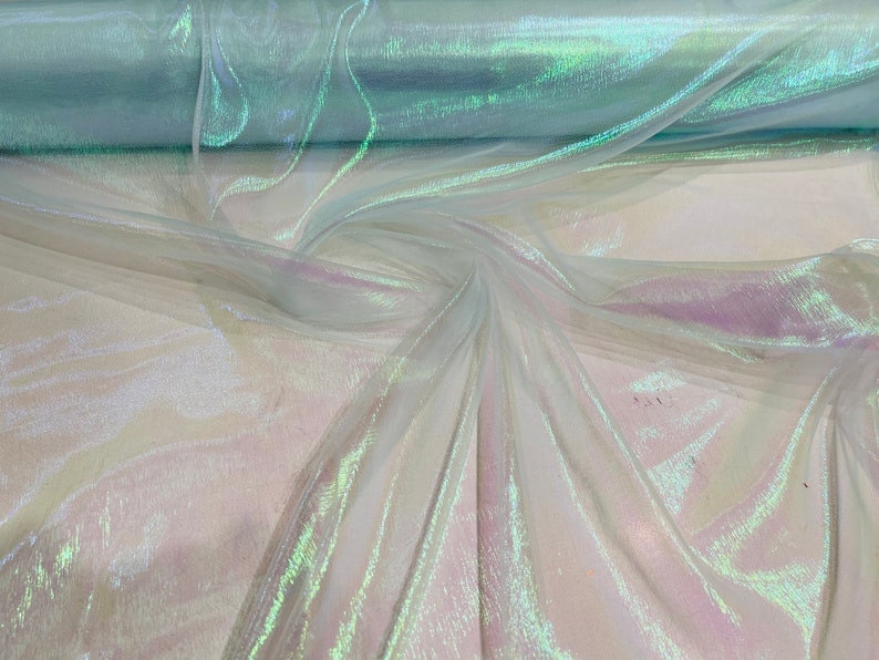 Iridescent Crush 40-45 Inches Wide 100% Polyester Soft Light Weight, Sheer, See Through iridescent Organza Aqua