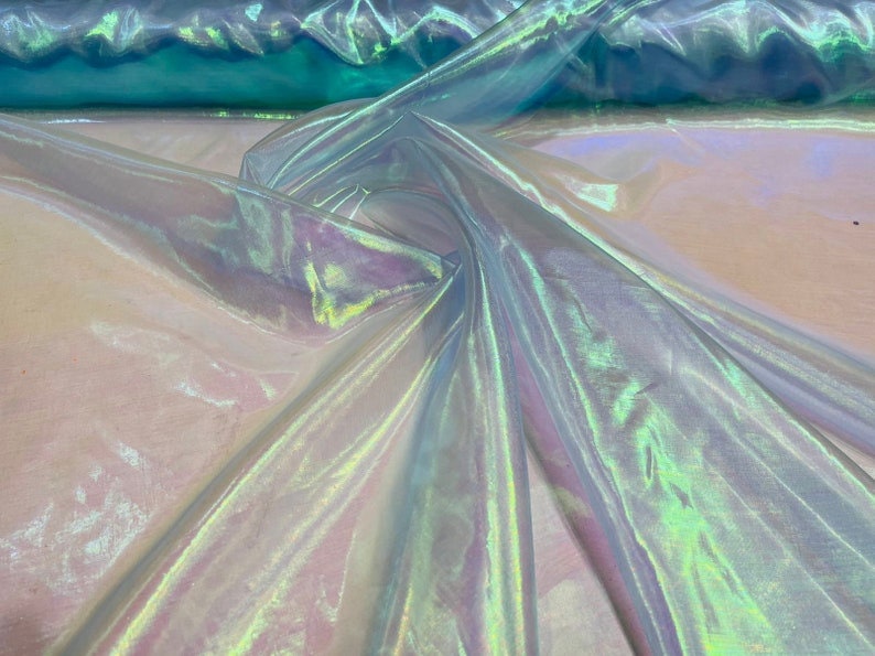 Iridescent Crush 40-45 Inches Wide 100% Polyester Soft Light Weight, Sheer, See Through iridescent Organza Aqua Blue