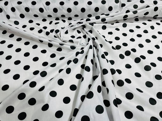 Premium 1 inch Polka Dot Poly Cotton Fabric Sold By The Yard. Black on White