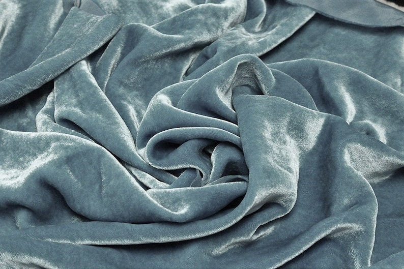 Stretch Velvet Fabric for Sewing Apparel Costumes Craft, Sold By The Yard. Steel Blue