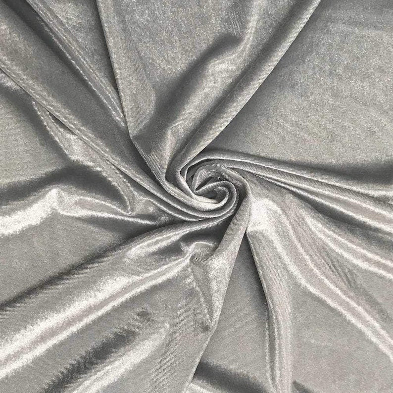 Stretch Velvet Fabric for Sewing Apparel Costumes Craft, Sold By The Yard. Silver