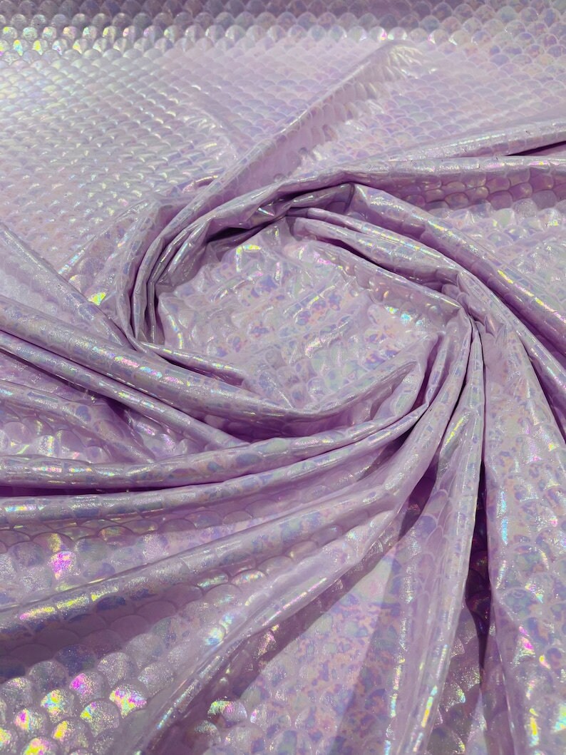 Iridescent Mermaid Fish Scales Stretch Spandex-Sold By The Yard Lilac