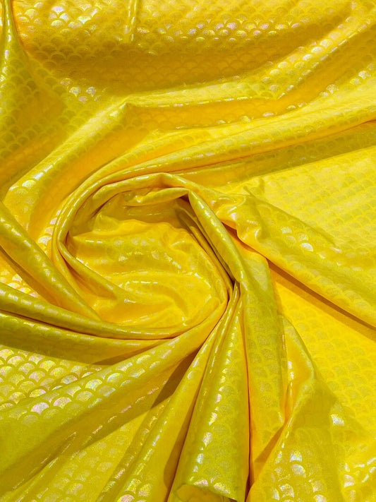 Iridescent Mermaid Fish Scales Stretch Spandex-Sold By The Yard Yellow