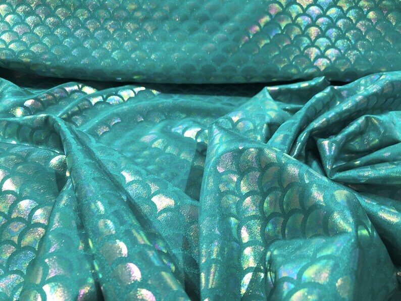 Iridescent Mermaid Fish Scales Stretch Spandex-Sold By The Yard Green