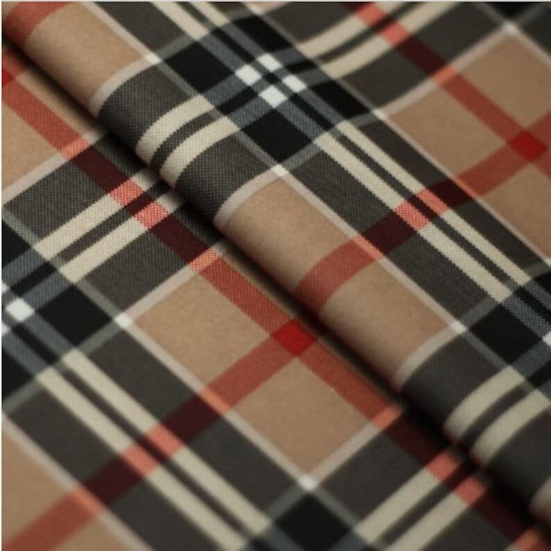 4-Way Stretch Printed Spandex Fabric - Beige - Plaid