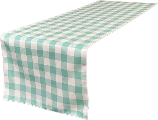 Checkered, Plaid Table Runner Mint/White