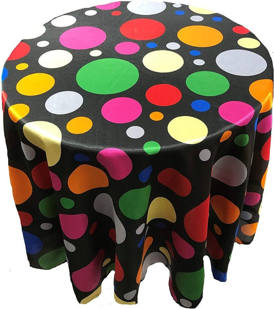 Your Happy Birthday Tablecloth Multi Color Polka Dot Satin Tablecloth (Round, Multi Color Dot on Black ) Choose Size Below