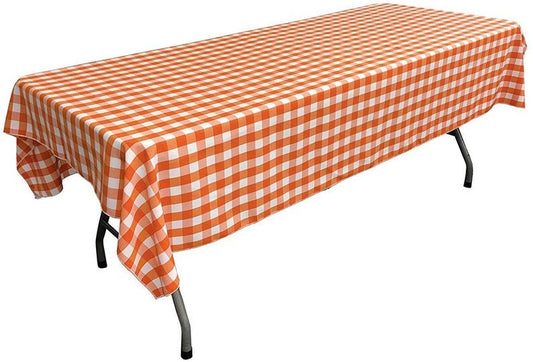 Gingham Checkered Rectangular Tablecloth (White & Orange,