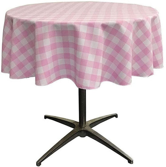 Checkered Gingham Plaid Round Tablecloth for Small Coffee Table (White & Pink