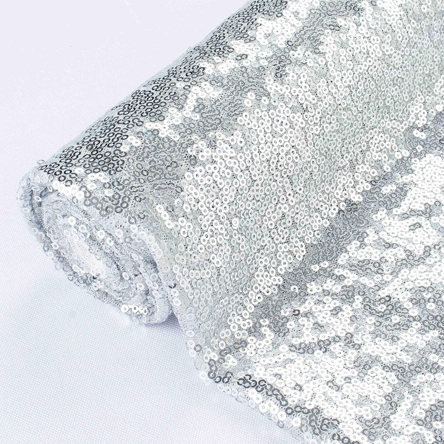 Sequin Sparkly Fabric Mesh Sequins Fabric for Sewing Dress and Making Wedding Party Tablecloth Decorations ( 1 Yard, Silver )