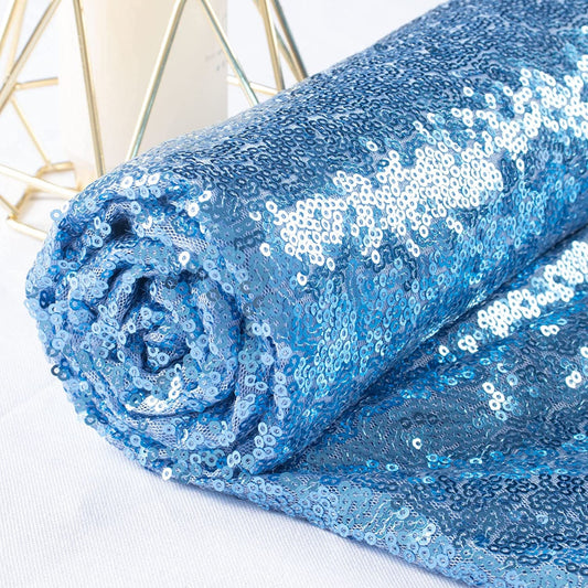 Sequin Sparkly Fabric Mesh Sequins Fabric for Sewing Dress and Making Wedding Party Tablecloth Decorations ( 1 Yard, Blue )