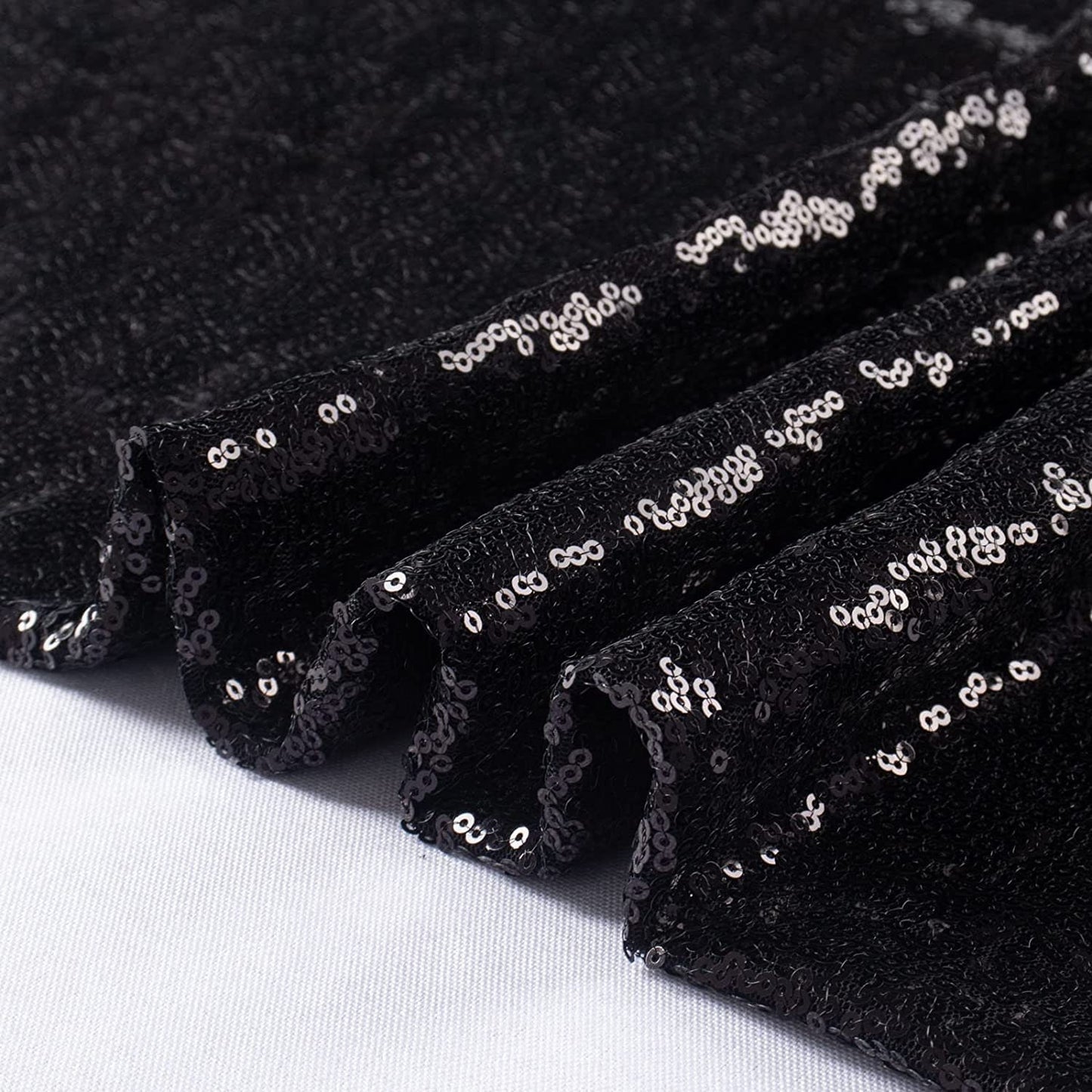 Sequin Sparkly Fabric Mesh Sequins Fabric for Sewing Dress and Making Wedding Party Tablecloth Table Runner Decorations (1 Yard, Black)