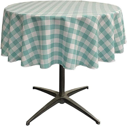 Checkered Gingham Plaid Round Tablecloth for Small Coffee Table (White & Aqua