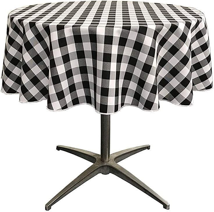 Checkered Gingham Plaid Round Tablecloth for Small Coffee Table (White & Black