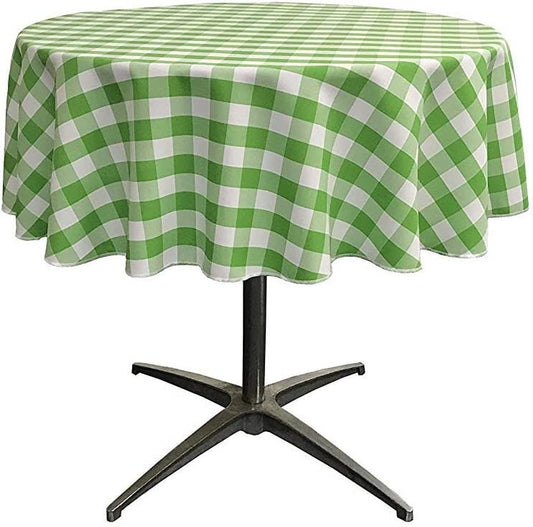 Checkered Gingham Plaid Round Tablecloth for Small Coffee Table (White & Lime