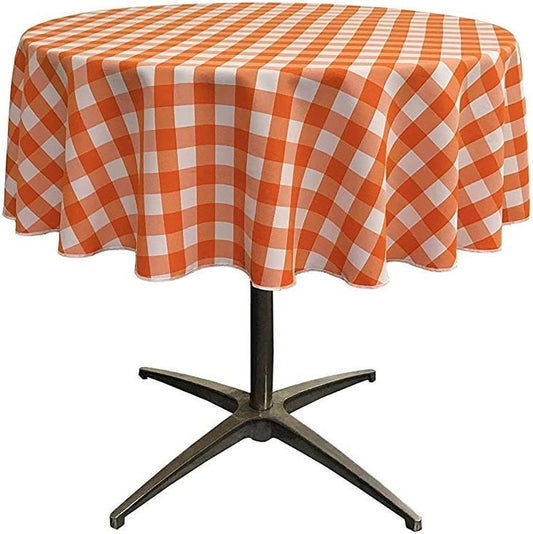 Checkered Gingham Plaid Round Tablecloth for Small Coffee Table (White & Orange