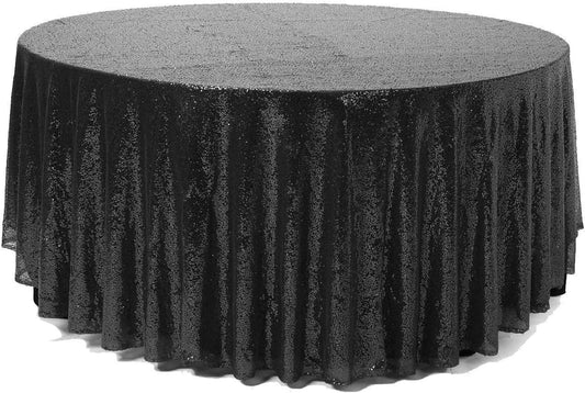 108-Inch Round Sequin Tablecloth for Wedding Party Banquet Black