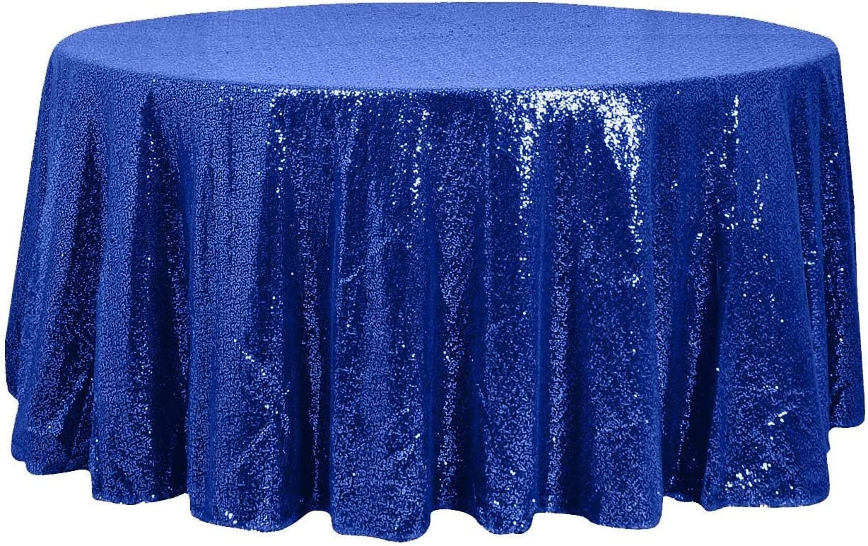 108-Inch Round Sequin Tablecloth for Wedding Party Banquet Royal Blue