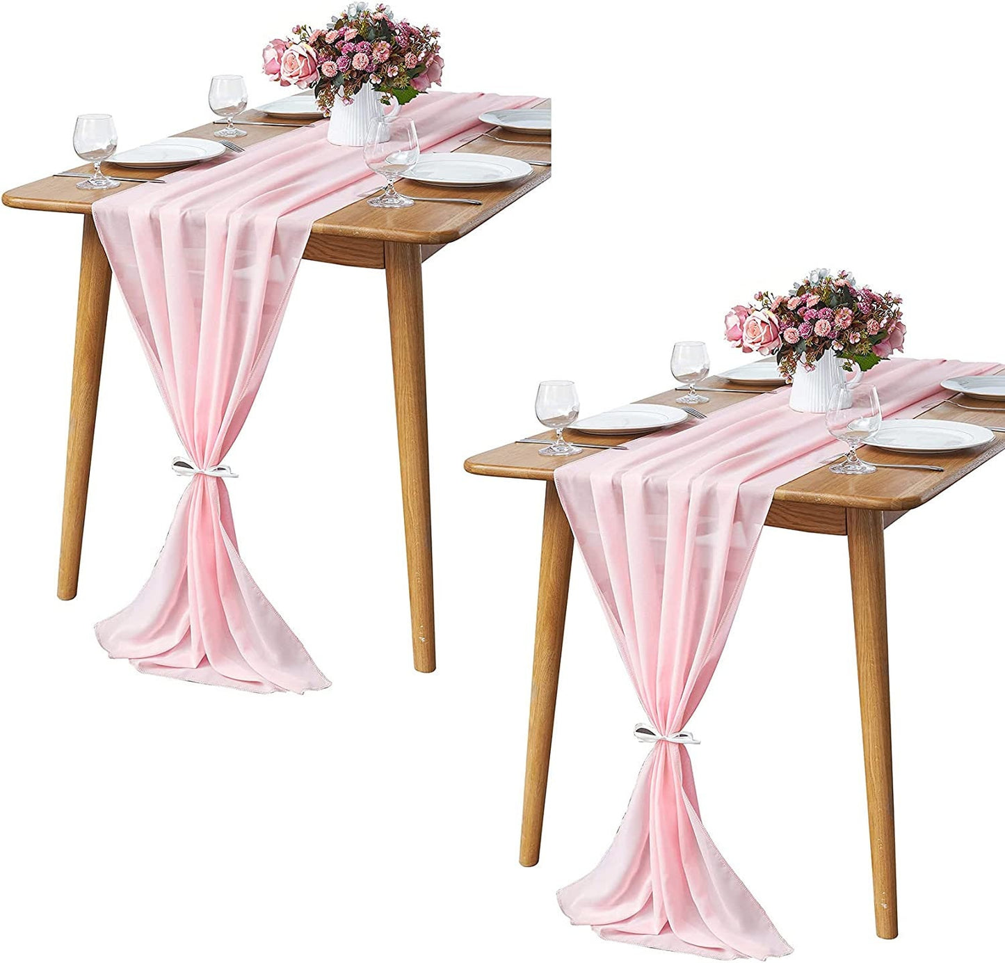 Chiffon Table Runner 2 Pack Elegant Sheer Table Runner 58"X10ft Long Rustic Table Runners for Wedding Bridal Shower Table