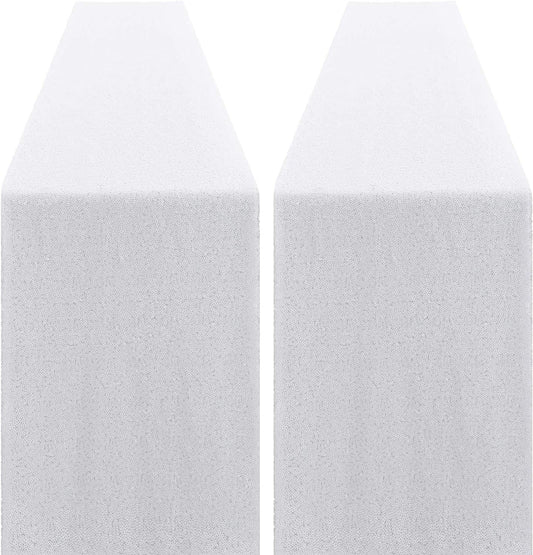 2 Pack -- White Table Runners - Sequin Table Runner Glitter Table Runner for Birthday Party, Supplies Decorations ( 2 Pack )