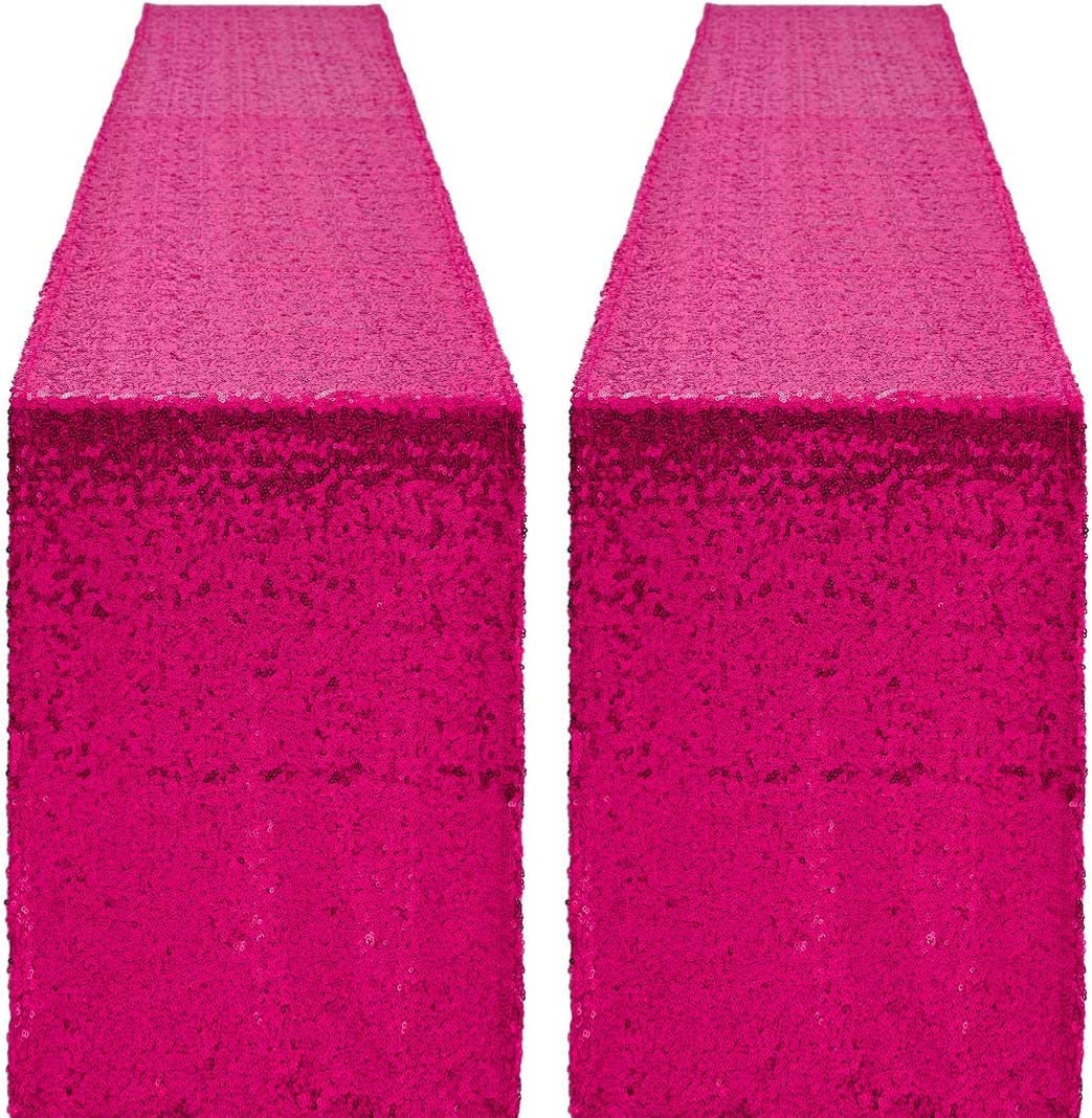 4 Pack -- Fuchsia Table Runners - Sequin Table Runner Glitter Table Runner for Birthday Party, Supplies Decorations ( 4 Pack )