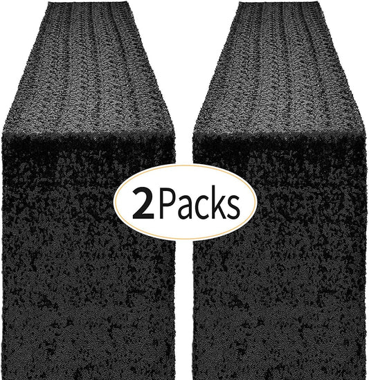 4 Pack -- Black Table Runners - Sequin Table Runner Glitter Table Runner for Birthday Party, Supplies Decorations ( 4 Pack )