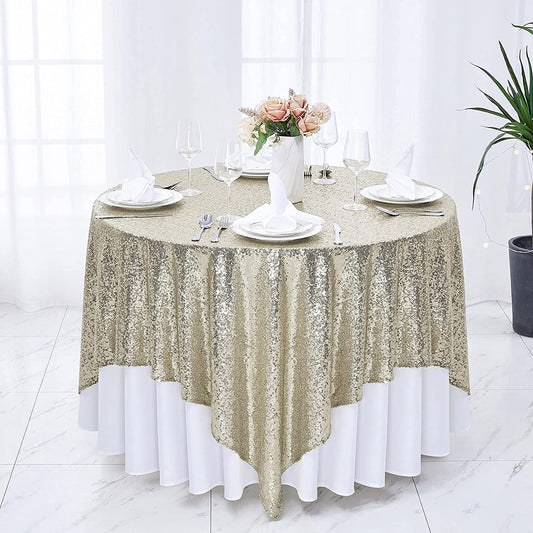 50"x50" inch Square Sequin Tablecloth Champagne Glitter Tablecloth for Bridal Shower Decorations, Birthday, Wedding, Dessert, Banquet