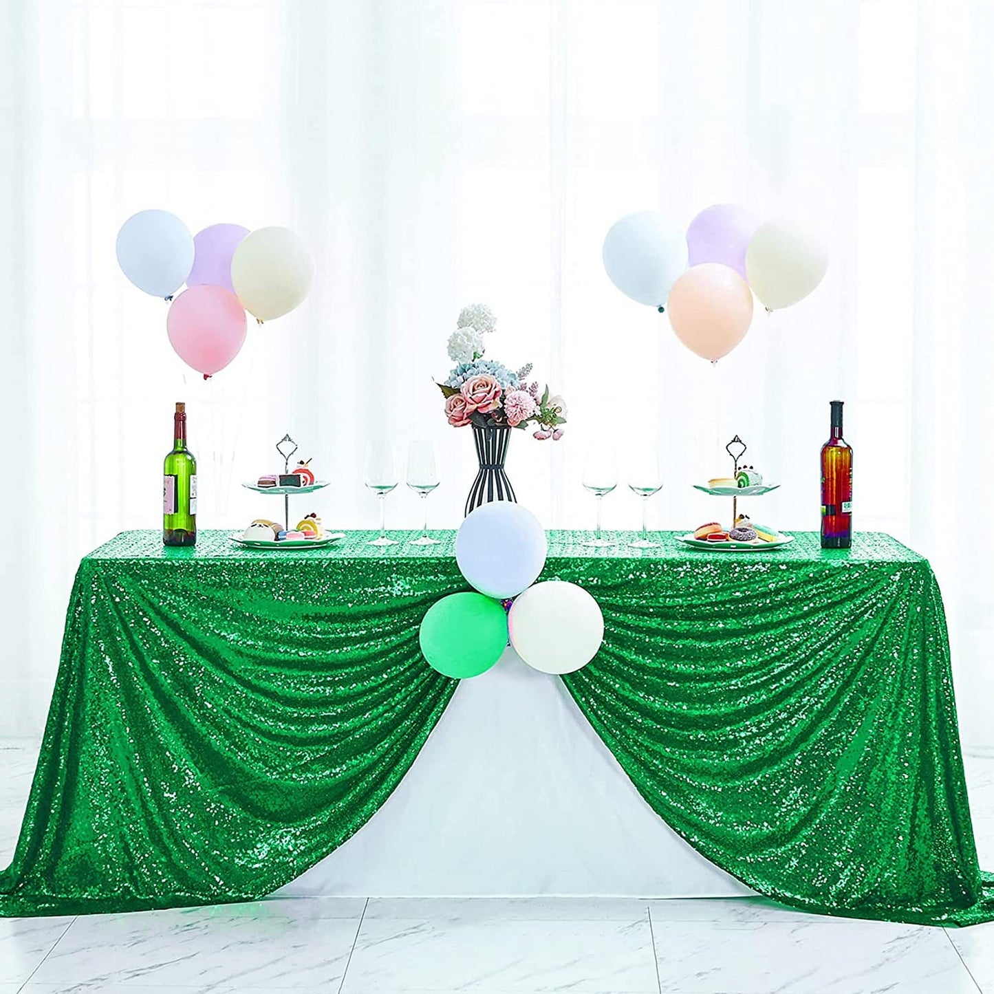 Green Glitz Sequin Rectangular Tablecloth Table Covers Decorations for Birthday Party Supplies Event Wedding Table Skirt Decor