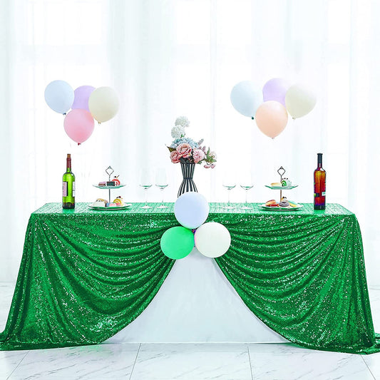 Green Glitz Sequin Rectangular Tablecloth Table Covers Decorations for Birthday Party Supplies Event Wedding Table Skirt Decor