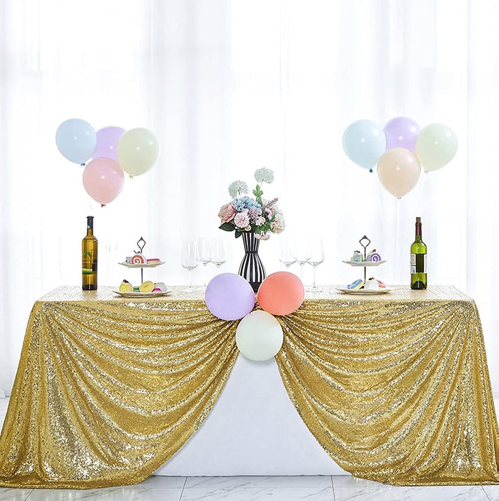 Gold Glitz Sequin Rectangular Tablecloth / Table Covers Decorations for Birthday Party Supplies Event Wedding Table Skirt Decor