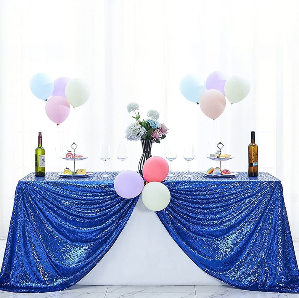 Royal Blue Glitz Sequin Rectangular Tablecloth / Table Covers Decorations for Birthday Party Supplies Event Wedding Table Skirt Decor