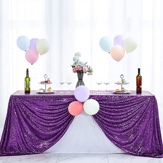 Purple Glitz Sequin Rectangular Tablecloth / Table Covers Decorations for Birthday Party Supplies Event Wedding Table Skirt Decor