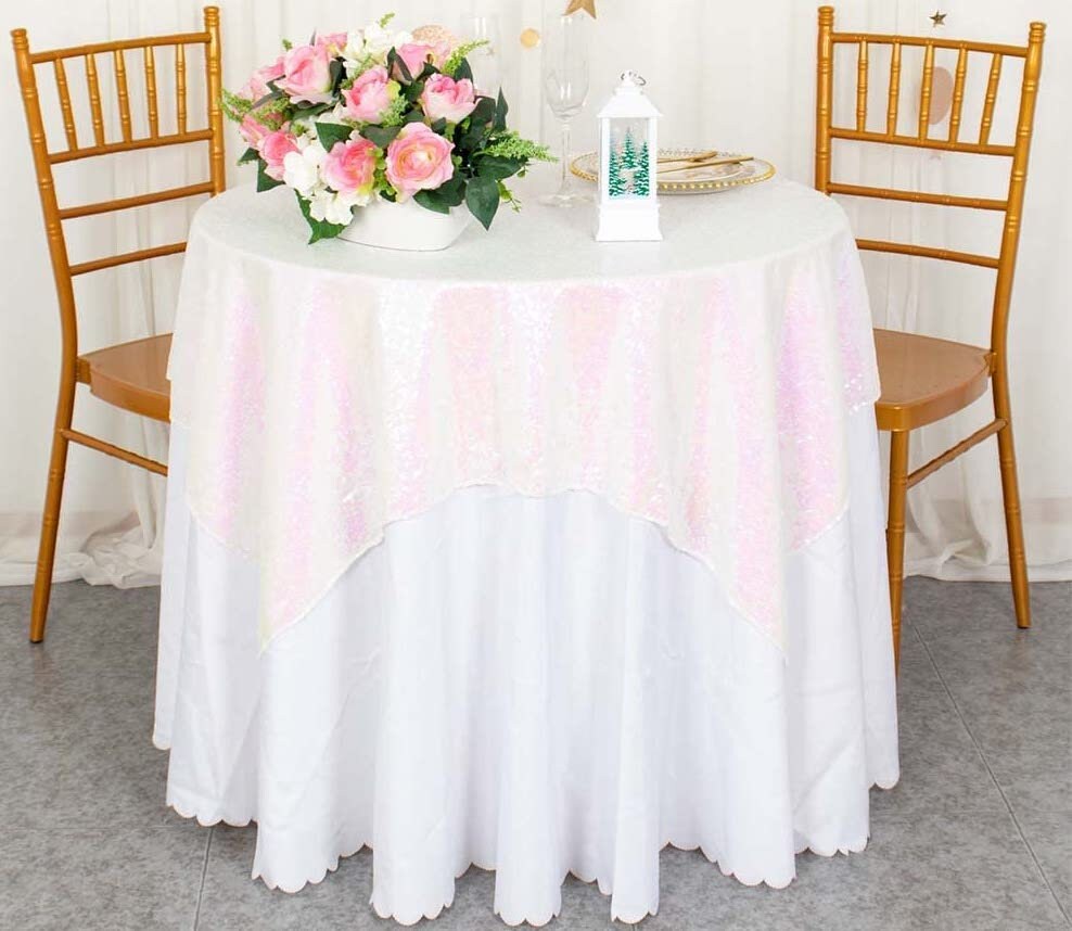 Sequin Tablecloth Square 50" x 50" -Inch Table Cloths for Round Table Changed Sequin Fabric Tablecloth Overlay Glitter Tablecloth Linen