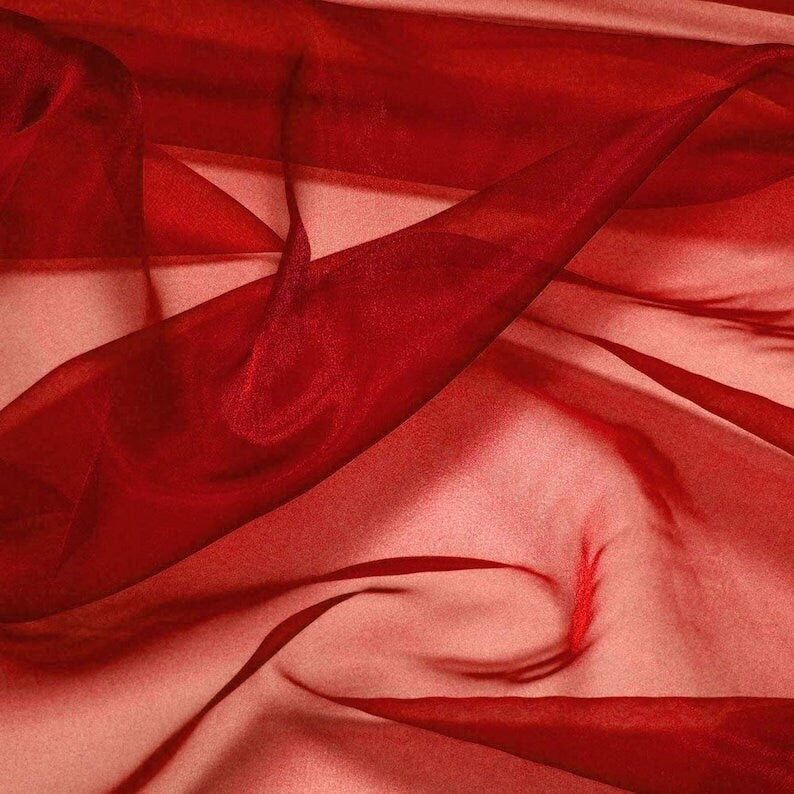 Polyester Soft Light Weight, Sheer, See Through Crystal Organza Fabric Sold By The Yard. Dk Red