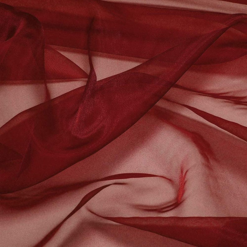 Polyester Soft Light Weight, Sheer, See Through Crystal Organza Fabric Sold By The Yard. Burgundy