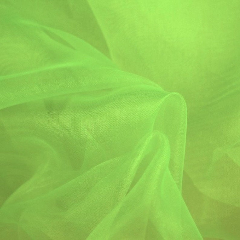 Polyester Soft Light Weight, Sheer, See Through Crystal Organza Fabric Sold By The Yard. Lime Green