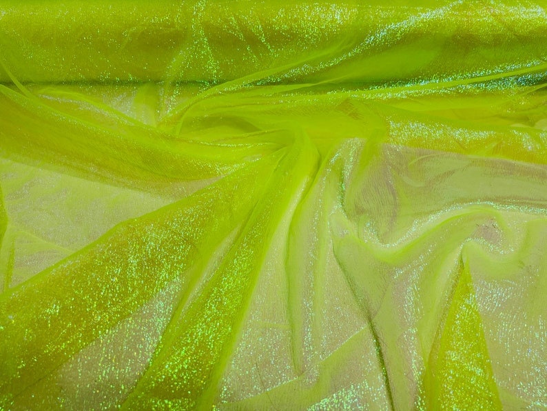 Iridescent Crush 40-45 Inches Wide 100% Polyester Soft Light Weight, Sheer, See Through iridescent Organza Neon Yellow