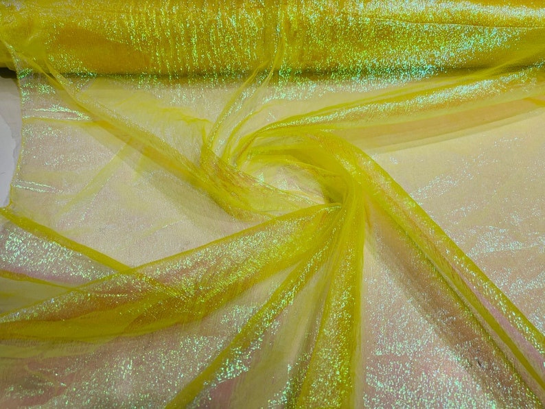 Iridescent Crush 40-45 Inches Wide 100% Polyester Soft Light Weight, Sheer, See Through iridescent Organza Yellow