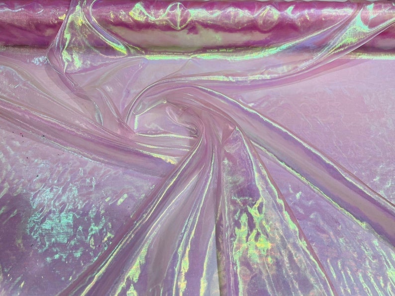 Iridescent Crush 40-45 Inches Wide 100% Polyester Soft Light Weight, Sheer, See Through iridescent Organza Pink