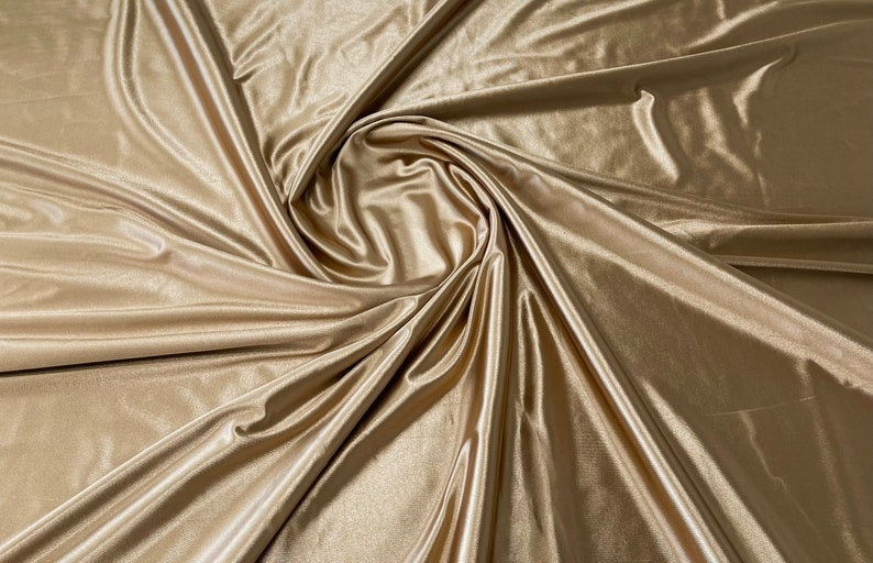 Shiny Polyester Spandex Fabric Stretch 58" Wide Sold by The Yard. Khaki