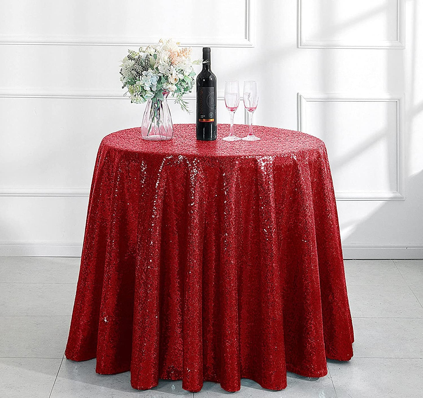 Glitter Sparkly Iridescent Shimmer for Round Table Covers Decorations for Birthday Party Supplies Event Wedding Table Skirt Decor Red