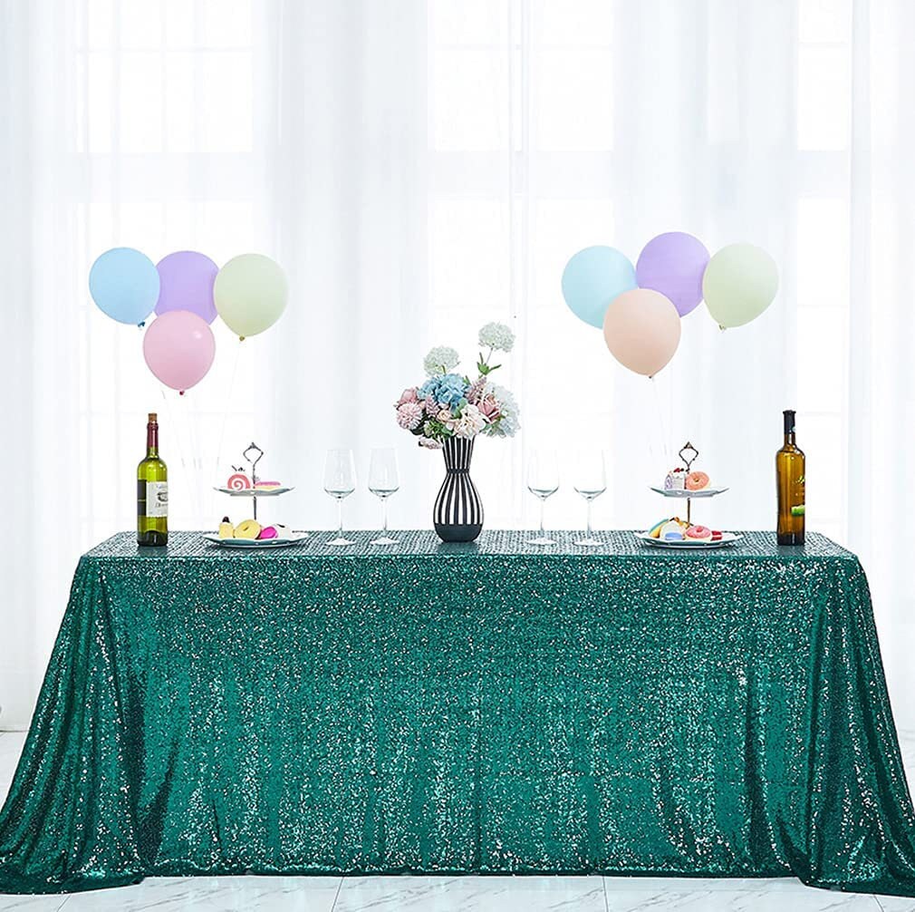 90" Sequin Tablecloth Rectangular Glitter Table Cloths for Birthday Wedding Bridal Baby Shower Party Decorations Hunter Green