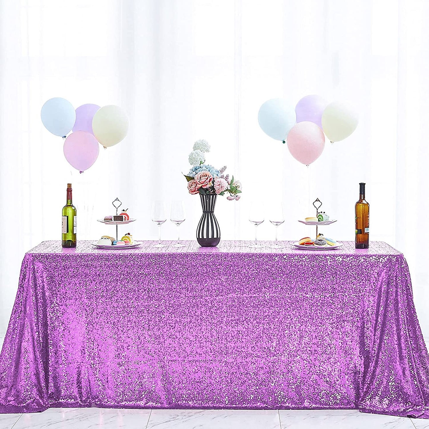 90" Sequin Tablecloth Rectangular Glitter Table Cloths for Birthday Wedding Bridal Baby Shower Party Decorations Lilac